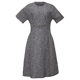 Dolce & Gabbana-Dolce & Gabbana Jacquard Dress with Belt in Grey Polyester-Grey