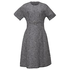 Dolce & Gabbana-Dolce & Gabbana Jacquard Dress with Belt in Grey Polyester-Grey