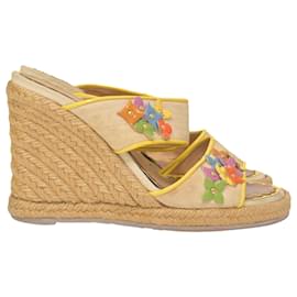 Louis Vuitton-Louis Vuitton Wedge Espadrilles in Beige Canvas-Brown,Beige
