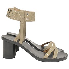 Isabel Marant Studded Ankle Strap Sandals in Beige Suede Brown Beige