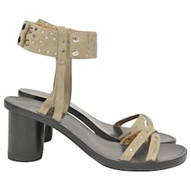 Isabel Marant-Isabel Marant Studded Ankle Strap Sandals in Beige Suede-Brown,Beige