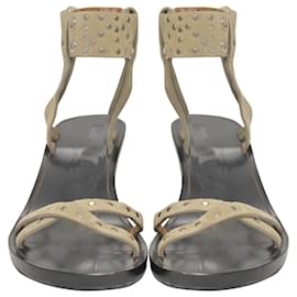 Isabel Marant-Isabel Marant Studded Ankle Strap Sandals in Beige Suede-Brown,Beige