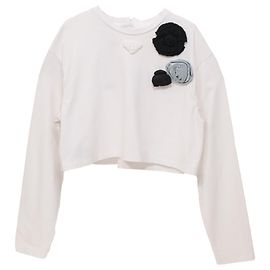 Top corto con apliques de flores de Prada en algodón blanco Blanco