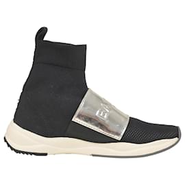 Balmain-Balmain – Cameron – High-Top-Sneakers mit geprägtem Logo aus schwarzem Stretch-Strick und Mesh-Schwarz