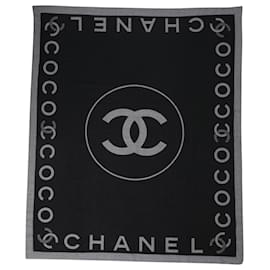 Chanel-Chanel Travel Set Blanket and Sleeping Eye Mask in Black and Grey Wool-Black