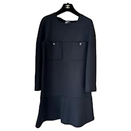 Chanel-CC Globe Buttons Black Relaxed Knit Dress-Black