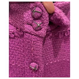 Chanel-Abrigo de tweed fucsia con botones CC.-Fucsia