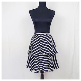 Yves Saint Laurent-YSL striped ruffle skirt-Black,White