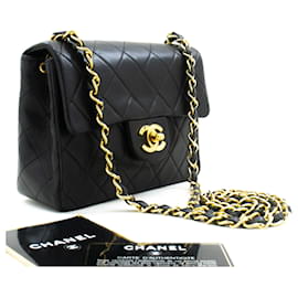 Chanel-CHANEL Mini Square Small Chain Shoulder Bag Crossbody Black Lamb-Black