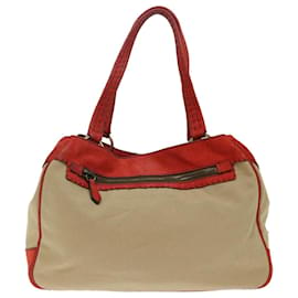 Prada-PRADA Hand Bag Canvas Beige Red Auth bs13613-Red,Beige