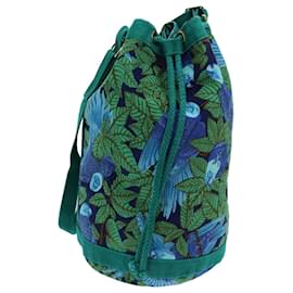 Hermès-HERMES Bird Pattern Shoulder Bag Canvas Blue Auth ac2916-Blue