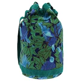 Hermès-HERMES Bird Pattern Shoulder Bag Canvas Blue Auth ac2916-Blue