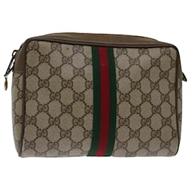 Gucci-GUCCI GG Supreme Web Sherry Line Clutch Bag PVC Beige Rot 89 01 012 Auth yk11755-Rot,Beige