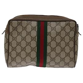 Gucci-GUCCI GG Supreme Web Sherry Line Clutch Bag PVC Beige Red 89 01 012 Auth yk11755-Red,Beige