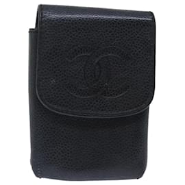 Chanel-CHANEL Cigarette Case Caviar Skin Black CC Auth bs13658-Black
