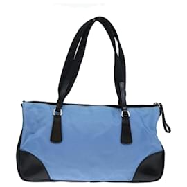 Prada-PRADA Shoulder Bag Nylon Light Blue Black Auth 71018-Black,Light blue
