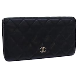 Chanel-CHANEL Matelasse Long Wallet Lamb Skin Black CC Auth yk11979-Black