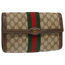 Gucci-GUCCI GG Supreme Web Sherry Line Clutch Bag PVC Beige Rot 89 01 006 Auth ep3955-Rot,Beige