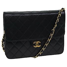 Chanel-CHANEL Matelasse Chain Shoulder Bag Lamb Skin Black CC Auth 70695-Black