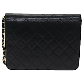 Chanel-CHANEL Matelasse Chain Shoulder Bag Lamb Skin Black CC Auth 70695-Black