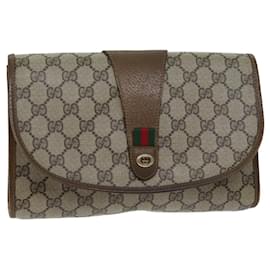 Gucci-GUCCI GG Supreme Web Sherry Line Clutch Bag Beige Green 89 01 030 Auth yk11961-Beige,Green