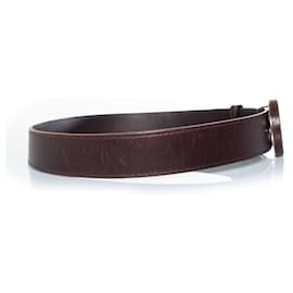 Gucci-gucci, brown leather G buckle belt-Brown