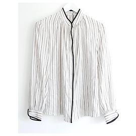 Blusa in seta a righe con dettagli ricamati Etro Bianco