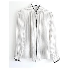 Etro-Blusa de seda a rayas con detalles bordados de Etro.-Blanco