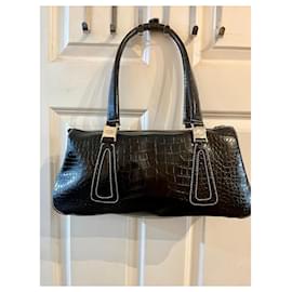 Tod's-Croc embossed leather handbag with contrast stitching-Black