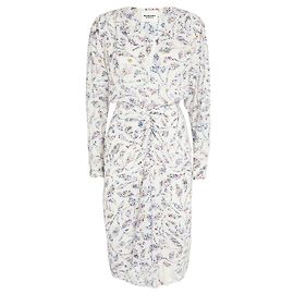 Isabel Marant Etoile Danalia Ecru Block Print Kleid Weiß Mehrfarben Roh