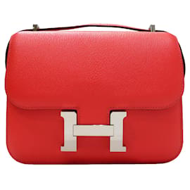 Hermès-HERMES HandbagsLeather-Red