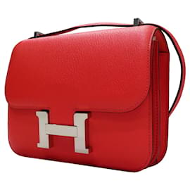 Hermès-HERMES HandbagsLeather-Red