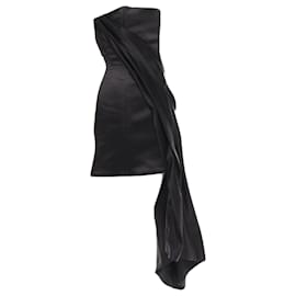 Autre Marque-Mini abito in raso con corpetto bustier drappeggiato asimmetrico senza spalline nero Halpern-Nero