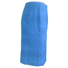 Autre Marque-Akris Punto Jupe crayon en coton à œillets bleu profond-Bleu