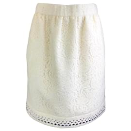 Autre Marque-NO. 21 Ivory Embellished Hem Lace Skirt-Cream