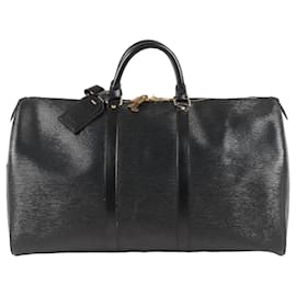 Louis Vuitton-Keepall de cuero Epi de Louis Vuitton 50 Bolsa de Viaje en Negro M42962-Negro