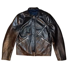 ACNE STUDIOS NEIL TAPED BLACK LEATHER BIKER JACKET SS14 Black