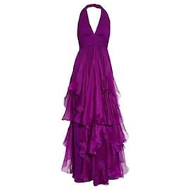 Marchesa-Violet Marchesa Notte sleeveless silk gown-Purple