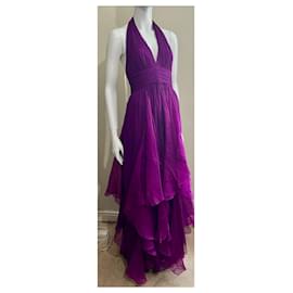 Marchesa-Violet Marchesa Notte sleeveless silk gown-Purple