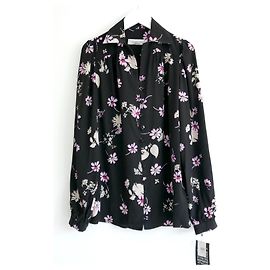 Blusa di seta floreale Valentino Pre-Fall 2017 Nero