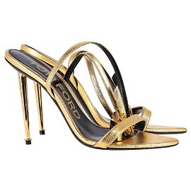 Tom Ford Metallic Padlock Sandals in Gold Leather Golden Metallic