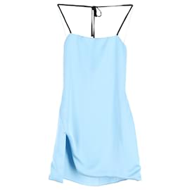 Attico-The Attico Knotted Strap Mini Dress in Baby Blue Silk-Blue