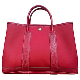 Hermès-Hermès Garden Party 30 TPM Tote Bag in Red Canvas and Leather-Red