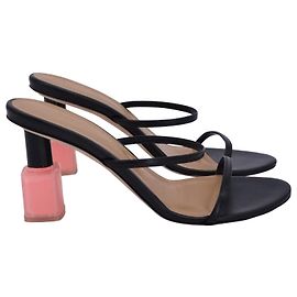 Loewe Nail Polish Heel Sandals in Black Leather Black