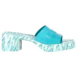 Gucci Marble Sole Logo-Embellished Sandals in Light Blue Blue Light blue