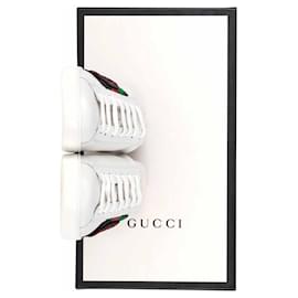 Gucci-Gucci Ace Low Lips Sequin in pelle bianca-Bianco