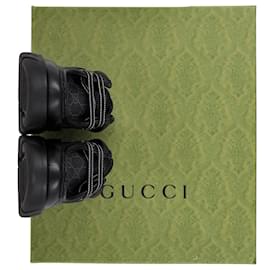 Gucci-Mocassins à plateforme entrelacée rétro Gucci Monogram Quebec en cuir noir-Noir