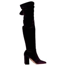 Aquazzura-Aquazzura Knee Boots in Violet Velvet-Purple