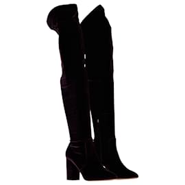 Aquazzura-Aquazzura Knee Boots in Violet Velvet-Purple