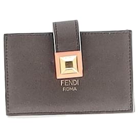 Fendi-Fendi Card Holder in Taupe Leather-Brown